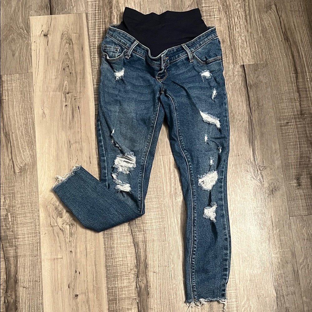 Old Navy Maternity Blue Distressed Skinny Jeans